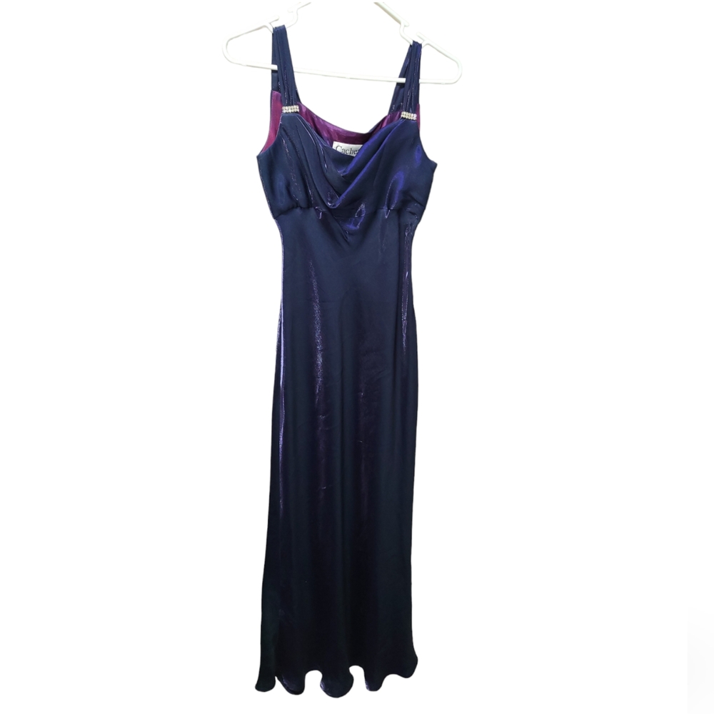 Cachet purple blue iridescent gown rhinstones straps size 6 NWOT